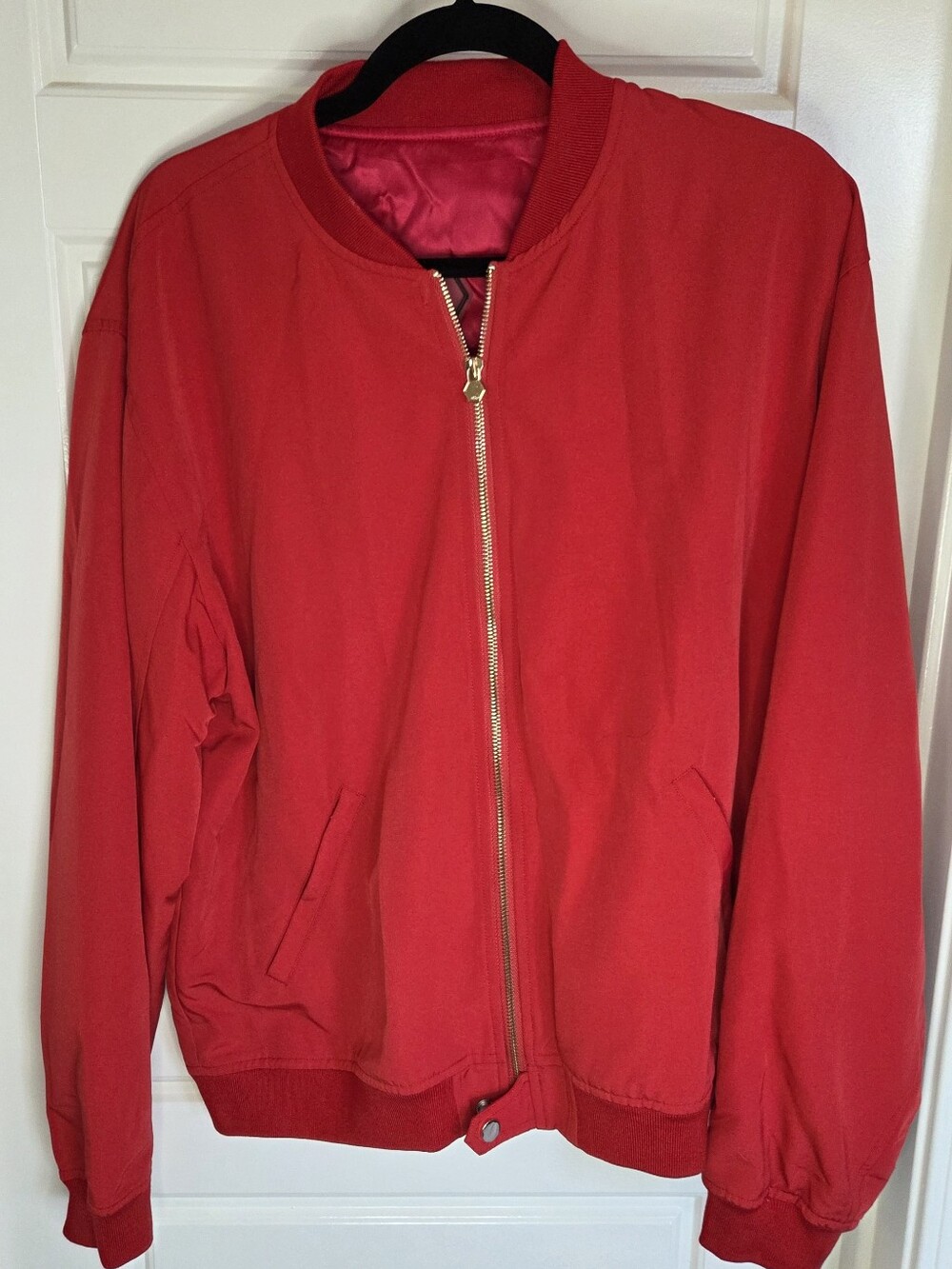 Red Bomber Jacket - Classic Women's Zip Front Coat